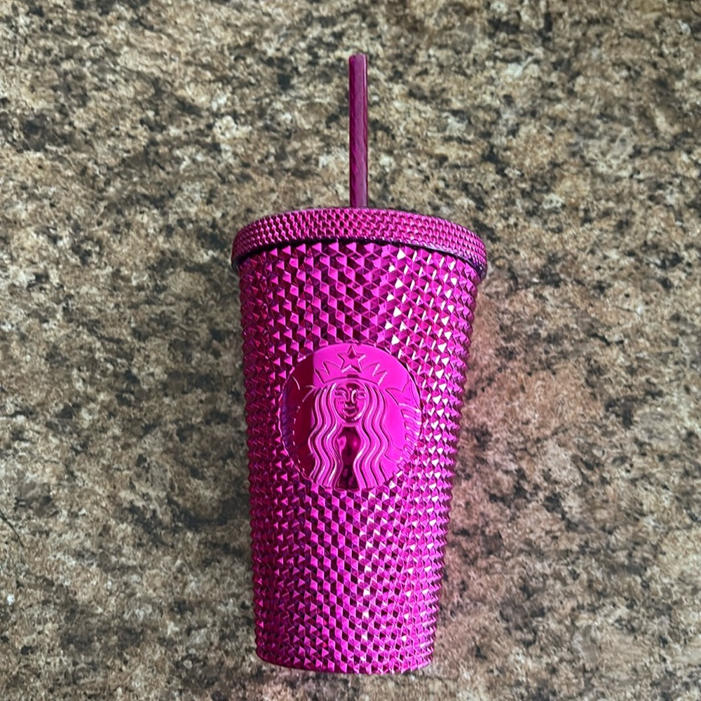 Starbucks grande pink metallic tumbler with straw